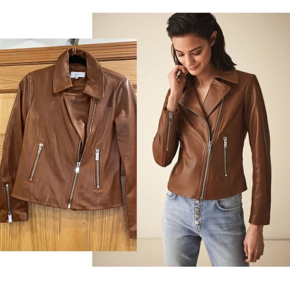 REISS Blair Leather Biker Jacket - Picture 1 of 12